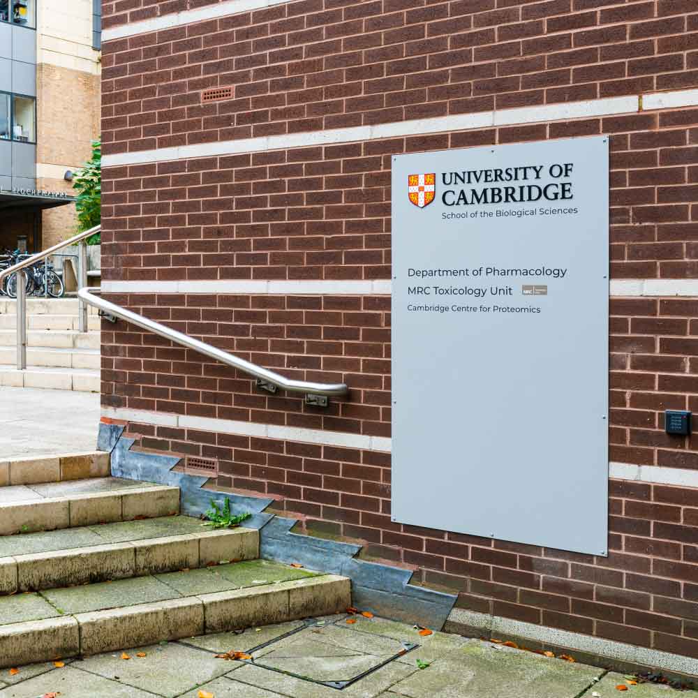 University of Cambridge Department of Pharmacology Directory Sign